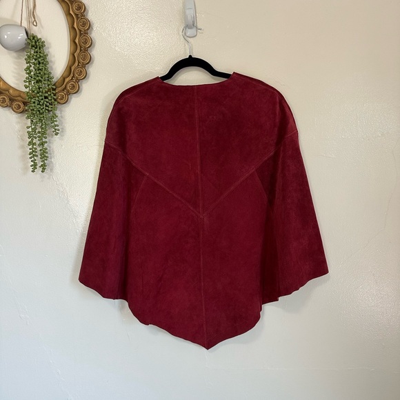 Vintage Dialogue Red Genuine Suede Cape, Boho, 70s Style, Festival - Picture 7 of 11